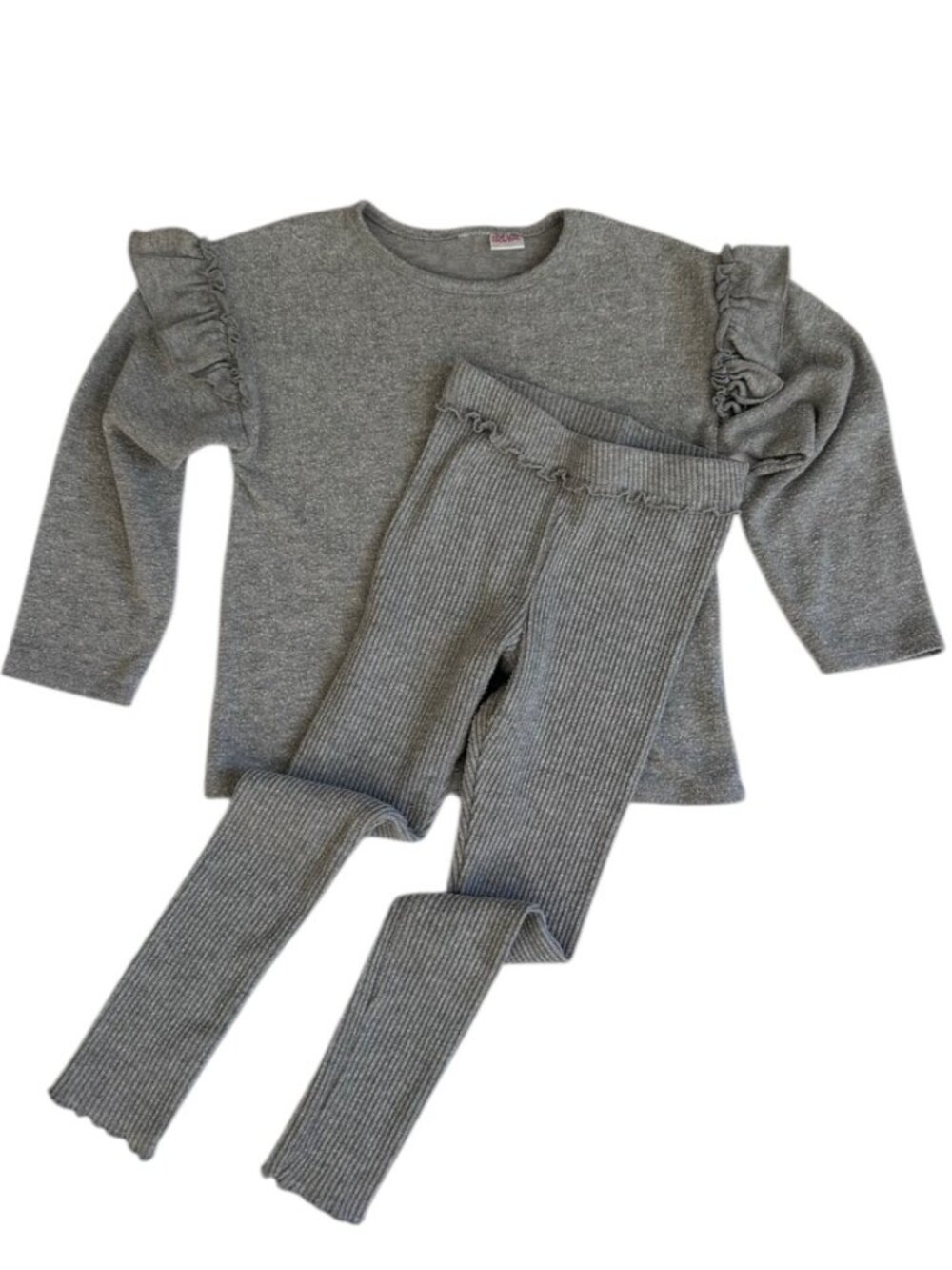 Zara Girls Gray Ruffle Top & Ribbed Leggings Set Size 5-6 / 116